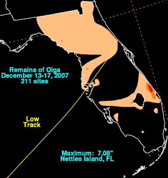 Rainfall caused by Olga's remnant low passing by Florida Olga 2007 Florida rainfall.gif