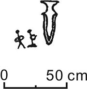 Representations of a dagger (right) and two human figures, one of which is kneeling (left), carved into the capstone of Megalithic Burial No. 5, Orim-dong, Yeosu, Korea Orim-dongmegalithpetroglyph.jpg