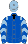 Royal blue, light blue epaulets, chevrons on sleeves, light blue cap