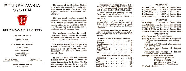 Equipment and services on the Broadway Limited in the 1920s.