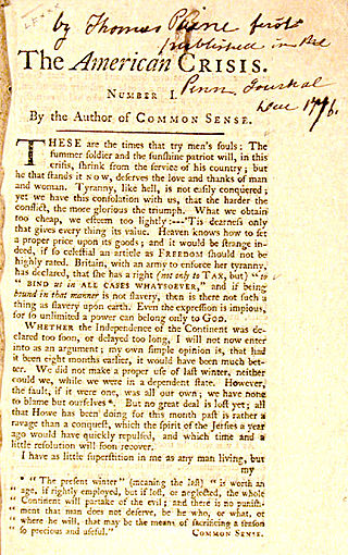 <i>The American Crisis</i> Pamphlets on the American Revolution by Thomas Paine (published 1776–83)