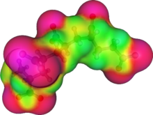 COSMO surface of a pentaacrylate molecule (red = negative, green = positive equilibrium layer). Pentaacrylat.png