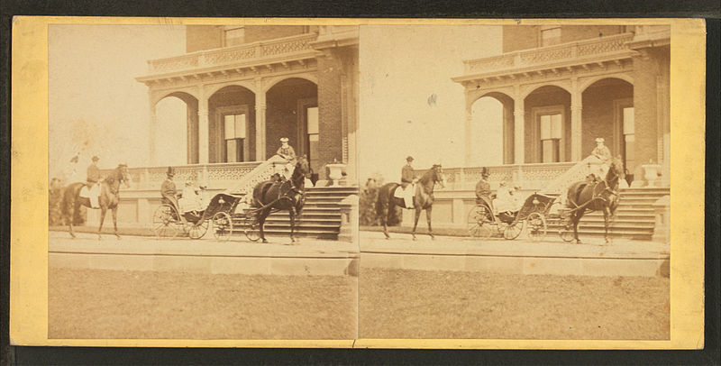 File:People in coach with African American coachman, in front of house, from Robert N. Dennis collection of stereoscopic views.jpg