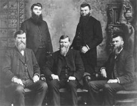 The five Studebaker brothers—founders of the Studebaker Corporation: Left to right, (standing) Peter and Jacob; (seated) Clem, Henry, and John M.
