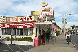 Pink's Hot Dogs in the Hollywood district of Los Angeles Pinks Hot Dogs.jpg