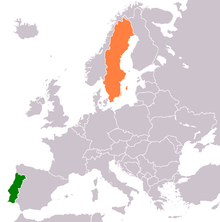Map showing the location of the two countries within Europe Portugal Sweden Locator.png