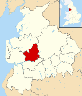 City of Preston na karti Grofovije Lancashire