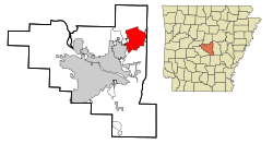 Pulaski County Arkansas Obszary włączone i nieposiadające osobowości prawnej Jacksonville Highlighted.svg