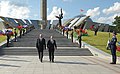 Vladimir Putin and Alexander Lukashenko at the Hero City Obelisk on Victors Avenue in Minsk.