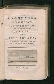 Ragguagli di varii scavi e scoverte di antichità fatte nell'isola di Capri, 1793. Da BEIC, biblioteca digitale