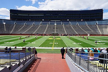 First-half action during the Rutgers Scarlet Knights vs. Michigan Wolverines women's lacrosse game at Michigan Stadium in Ann Arbor, Michigan