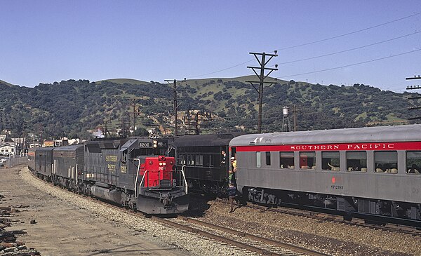 An EMD SDP45 leads the San Joaquin Daylight at Martinez, California in 1971