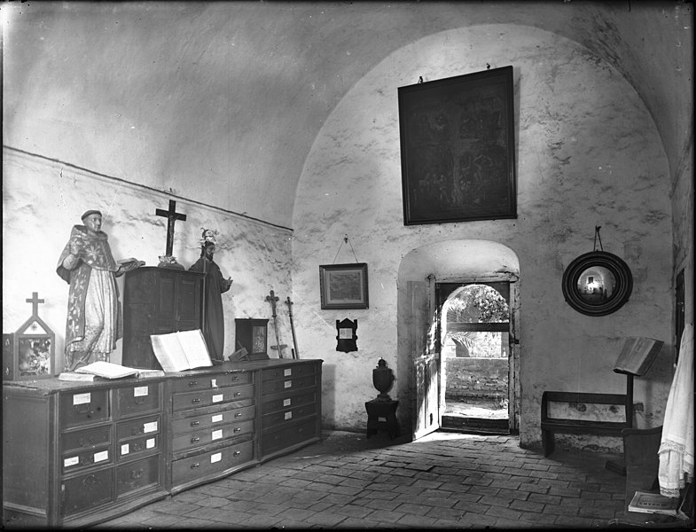 File:Sacristy containing old vestments and relics at Mission San Gabriel, ca.1908 (CHS-3106).jpg