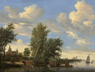<i>River Landscape with Ferry</i> 1649 painting by Salomon van Ruysdael