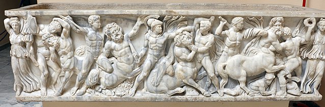 A centauromachy relief on an ancient Roman sarcophagus, c. 150 AD, Museo Archeologico Ostiense.