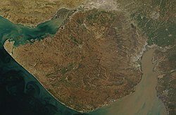 Kathiawar peninsula as seen from the NASA Earth Observatory