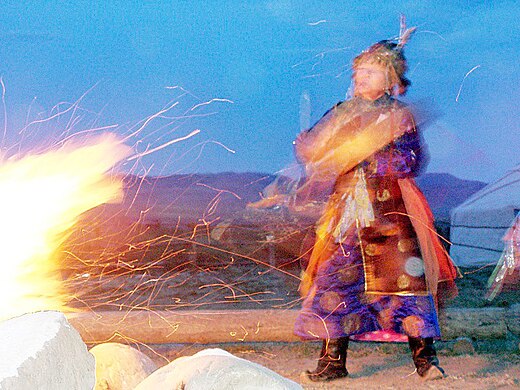 A shaman performing a ceremonial in Tuva.