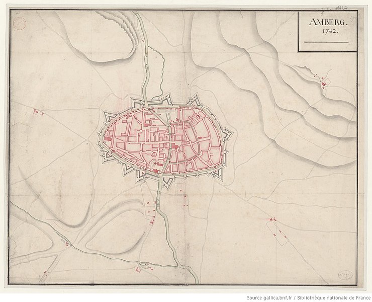 File:Schematische Karte von Amberg mit seinen Verteidigungsanlagen - 1742.JPEG