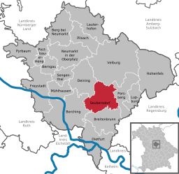 Läget för Seubersdorf in der Oberpfalz i Landkreis Neumarkt in der Oberpfalz