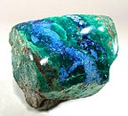 Polished shattuckite with malachite, New Cornelia mine, Ajo, Arizona. Size 5.3 × 5.1 × 5.0 cm