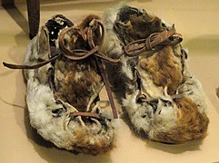 Shoes, guanaco skin, Selknam people (Ona) - South American objects in the American Museum of Natural History - DSC06055 (crop).jpg