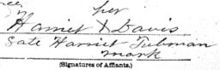 Signature general affidavit of Harriet Tubman (1898), front.jpg