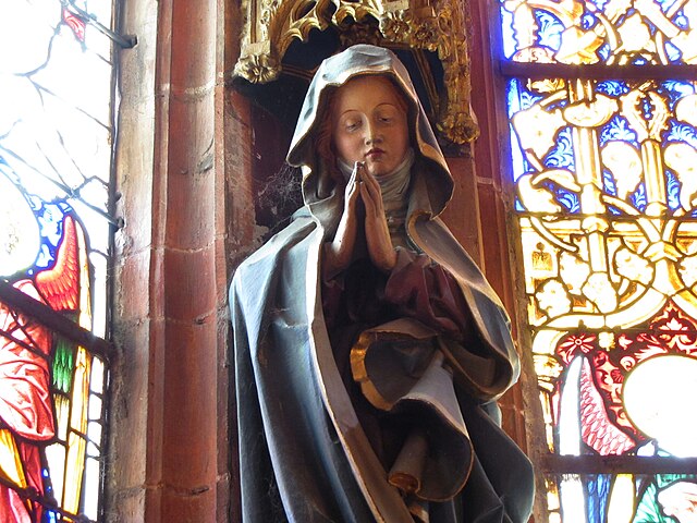 A statue of Mother Mary in the Lutheran church of Saint-Pierre-le-Jeune, Strasbourg