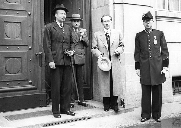 Franz Joseph with Marcel Pilet-Golaz and Enrico Celio in Bern, 1943.