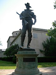 The Spanish War memorial is a copy of The Hiker (1925) by Allen Newman and sits on the left side of Frick Fine Arts