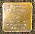 Deutsch: Stolperstein für Sophie Markus in Düsseldorf, Cheruskerstr. 44; siehe Liste der Stolpersteine in Düsseldorf