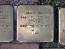 Stolperstein Gerson Jacobs, 1, Lister Meile 77-79, Oststadt, Hannover.jpg