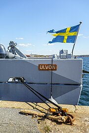 Swedish naval ensign on M77 Ulvön in Lysekil