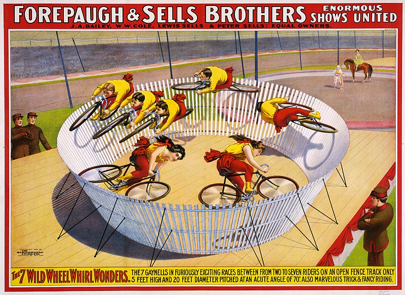 File:The 7 wild wheel whirl wonders, poster for Forepaugh & Sells Brothers, 1902.jpg