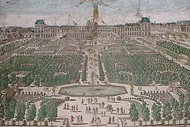 De Tuilerieën eind 17e eeuw met op de achtergrond het gelijknamige paleis en rechts de Seine