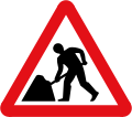 Roadworks sign used in the UK, one of the pictographic signs designed by Calvert ahead of the 1963 Worboys Review