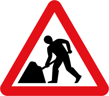 English: UK traffic sign: Road works or tempor...