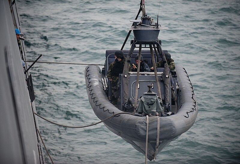 File:US Navy 120113-N-PB383-561 Sailors assigned to the amphibious transport dock ship USS New Orleans (LPD 18) lower a rigid-hull inflatable boat into.jpg