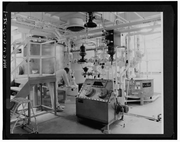 File:VIEW OF THE INTERIOR OF BUILDING 774, THE ORIGINAL LIQUID PROCESS WASTEWATER TREATMENT FACILITY. THE PHOTOGRAPH SHOWS STORAGE TANKS AND ASSOCIATED PLUTONIUM-CONTAMINATED HAER COLO,30-GOLD.V,1AI-1.tif