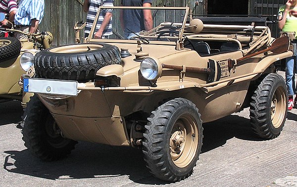 The Schwimmwagen, an amphibious vehicle used by the Wehrmacht