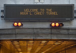 Variable-message sign at the tunnel's entrance