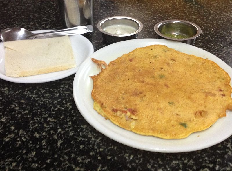 File:Vegetable Omelette with slice of bread and chutney.JPG