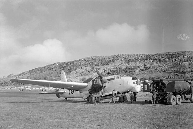 A Vickers Wellington Mk XIV, No. 172 Squadron RAF undergoing servicing at Lajes airfield during 1944