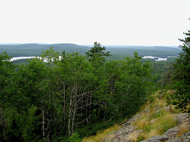 This view from Eagle Mountain shows features of a peneplain; even in an area of significant local relief, the distant horizon is relatively flat.
