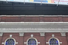 Detail of the top of the facade, with the name "Henry Miller's Theatre" inscribed W 43 St Sep 2021 11.jpg