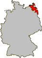Western part of the former province (Western Pomerania, Vorpommern, red) in modern Germany (grey)