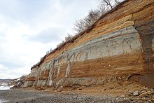 海岸段丘、礫質の脆い地層（青森県今別町）