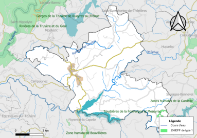 Carte des ZNIEFF de type 1 de la commune.