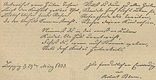 Gedicht von Robert Blum, von seiner Hand in ein Stammbuchblatt geschrieben (Quelle: Wikimedia)