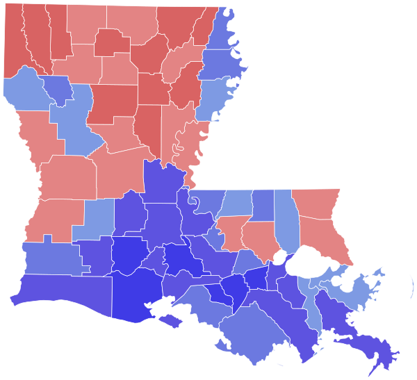 1972 Louisiana gubernatorial election results map by parish.svg