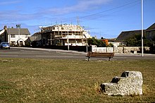An ancient mounting block on the Isle of Portland, Dorset. 1990-10 New House, Grove Corner, Mounting Stone Easton 11m263.jpg